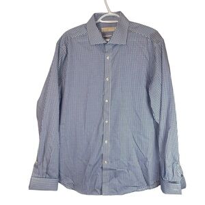 Michael KORS Blue Skim Fit Gingham Long Sleeved Dress Shirt -Requires Cufflinks